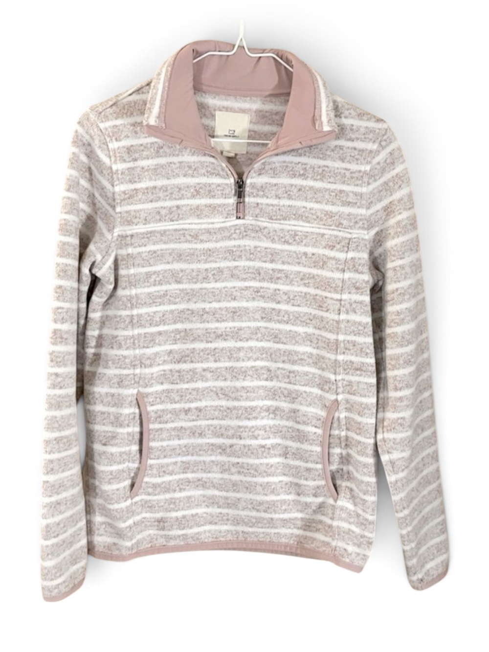 Thread & Supply Knit Striped Pink/ White Pullover 1/4 Zip Oversized Sweater